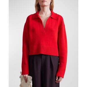 Apiece Apart Split Neck Henley Sweater- XS Chili Red Merino Cashmere Pullover